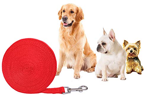 Correa para Perros Adiestramiento 15m, Rojo Larga Cuerda para Perros Manos Libres para Camping Paseo Mascota Entrenamiento