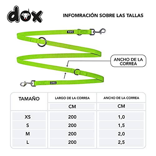 DDOXX Correa Perro de Nailon, Ajustable en 3 Direcciones, 2 m | Correas para Perros Grandes y Pequeños | Correa Doble para Perros, Gatos, Cachorros | Correa para Correr | Verde, L