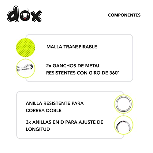 DDOXX Correa Perro Multiposición Air Mesh, Ajustable en 3 tamaños, 2m | Muchos Colores & Tamaños | para Perros Pequeño, Mediano y Grande | Correa Accesorios Doble 2 Gato Cachorro | Amarillo, M