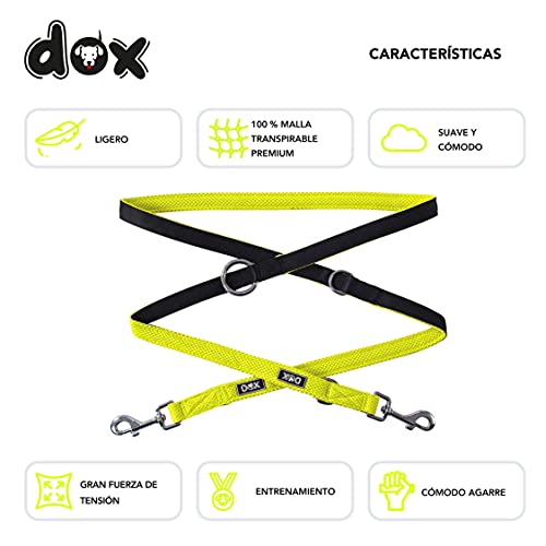 DDOXX Correa Perro Multiposición Air Mesh, Ajustable en 3 tamaños, 2m | Muchos Colores & Tamaños | para Perros Pequeño, Mediano y Grande | Correa Accesorios Doble 2 Gato Cachorro | Amarillo, M