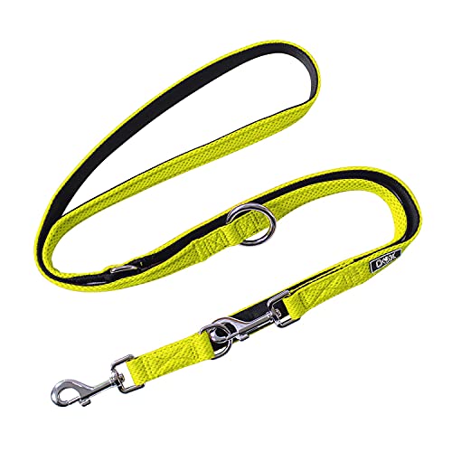 DDOXX Correa Perro Multiposición Air Mesh, Ajustable en 3 tamaños, 2m | Muchos Colores & Tamaños | para Perros Pequeño, Mediano y Grande | Correa Accesorios Doble 2 Gato Cachorro | Amarillo, M