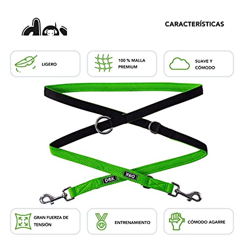 DDOXX Correa Perro Multiposición Air Mesh, Ajustable en 3 tamaños, 2m | Muchos Colores & Tamaños | para Perros Pequeño, Mediano y Grande | Correa Accesorios Doble 2 Gato Cachorro | Verde, XS