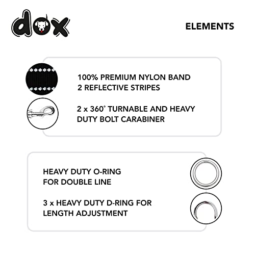 DDOXX Correa Perro Multiposición Nylon Reflectante, Ajustable en 3 tamaños, 2 m | Muchos Colores & Tamaños | para Perros Pequeño, Mediano y Grande | Correa Doble 2 Gato Cachorro | L, Negro, 2m