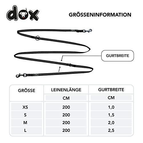 DDOXX Correa Perro Multiposición Nylon Reflectante, Ajustable en 3 tamaños, 2 m | Muchos Colores & Tamaños | para Perros Pequeño, Mediano y Grande | Correa Doble 2 Gato Cachorro | L, Negro, 2m