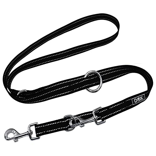 DDOXX Correa Perro Multiposición Nylon Reflectante, Ajustable en 3 tamaños, 2 m | Muchos Colores & Tamaños | para Perros Pequeño, Mediano y Grande | Correa Doble 2 Gato Cachorro | L, Negro, 2m