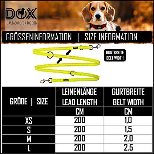 DDOXX Correa Perro Multiposición Nylon Reflectante, Ajustable en 3 tamaños, 2 m | Muchos Colores & Tamaños | para Perros Pequeño, Mediano y Grande | Correa Doble 2 Gato Cachorro | S, Amarillo