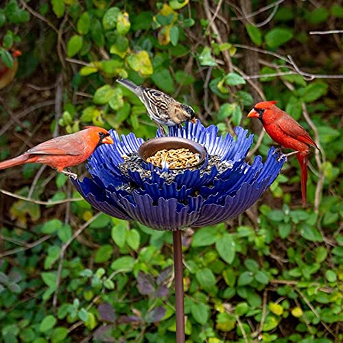 Dingyue Comedero para pájaros vertical de araña púrpura en forma de peonía al aire libre colibrí comedero para pájaro silvestre pinzón y pájaro azul colgante para adornos de jardín fuera de pie