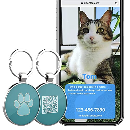 DISONTAG Placas para Perros,Placa para Perros Personalizadas, Etiqueta de identificación de mascota,QR posterior directo al perfil Guardar y mostrar información | Modificable