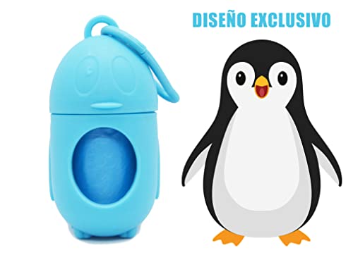 Dispensador de Bolsas de Caca de Perro 'PINGUINO Wow'- Dispensador para Guardar Bolsas de Caca para Perro de tu Color Favorito - Accesorio Porta Bolsas de Caca para Perro Mascota (Azul)
