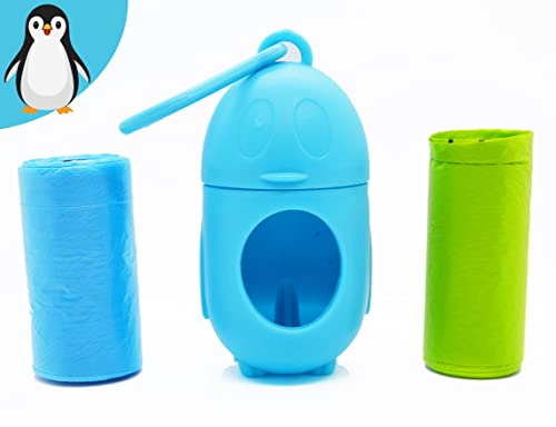 Dispensador de Bolsas de Caca de Perro 'PINGUINO Wow'- Dispensador para Guardar Bolsas de Caca para Perro de tu Color Favorito - Accesorio Porta Bolsas de Caca para Perro Mascota (Azul)