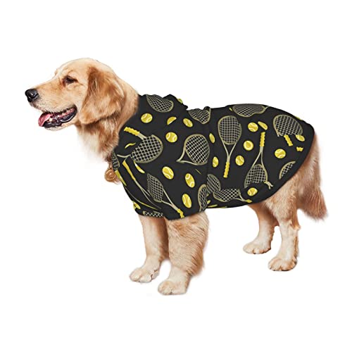 Divertidas raquetas de tenis y pelotas de tenis impresión ropa para perros sudadera con capucha para perros ropa para mascotas ropa de invierno media y grande sudadera
