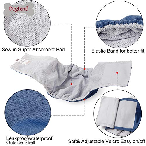 Doglemi Pañales Lavables para Perros machos, Bragas higiénicas para desenredar Las Costuras, 6 tamaños Disponibles de XS a XXL, Aptos para Todos los Perros (XS: 24-33cm, 3-Packs)
