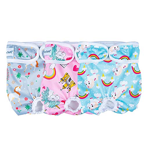 Dono Pañales reutilizables para perros femeninos, paquete de 3 unidades, súper absorbentes, lavables, cómodos pañales para mascotas, bragas sanitarias para perros pequeños, medianos y grandes