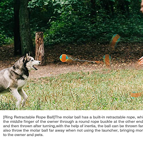 EliteMill Juego de lanzador de bolas de perro multifuncional, juguetes portátiles y duraderos con cuerda retráctil automática, juguete interactivo para perros pequeños y grandes, juego al aire libre