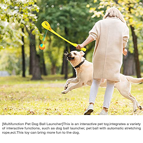 EliteMill Juego de lanzador de bolas de perro multifuncional, juguetes portátiles y duraderos con cuerda retráctil automática, juguete interactivo para perros pequeños y grandes, juego al aire libre