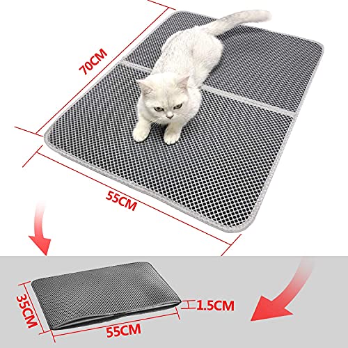 Estera de Arena para Gato 70 x 55 cm, Alfombra de Basura Impermeable Antideslizante Doble Capa Fácil de Limpiar, Esterilla para Gatos Trapping Mat