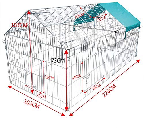 EUGAD Jaula de Conejo Recinto Hámster Ardilla Gallinero Pequeños Animales Conejera Exterior con Protección contra el Sol 220 * 103 * 103 cm 0200HT