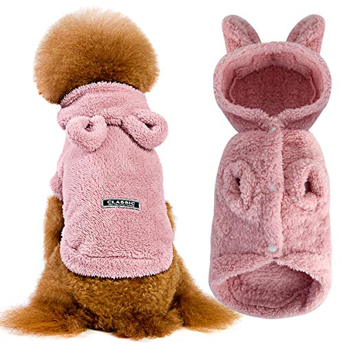 Eurobuy - Disfraz de invierno para perros - Chaqueta de franela gruesa y suave para mascotas, color liso, con capucha con orejas de osito - Prenda de ropa cálida para cachorros