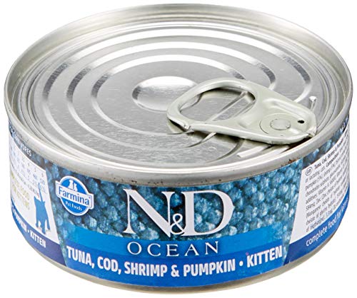Farmina Natural & Delicious feline Ocean Kitten con Merluzzo, Gamberetti e Zucca 80 gr umido