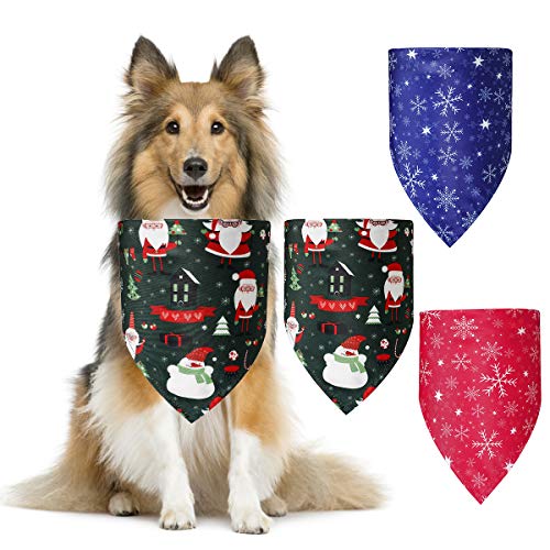 Felenny Paquete de 3 Pañuelos de Navidad para Perros Cachorros de Mascotas Bufanda de Poliéster para El Cuello Accesorios para Disfraces de Mascotas