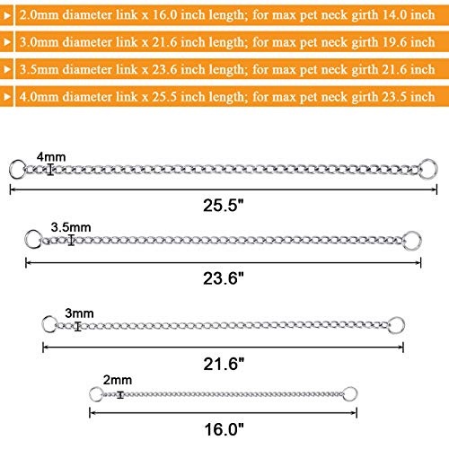 Filhome Collar de estrangulador de perro, collar de cadena de acero inoxidable, collar de choque de metal para cachorros, collar de cadena de deslizamiento para entrenamiento