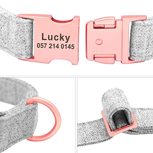 Forestpaw Collares de perro pequeños para niñas, collares de perro personalizados y personalizados para perros medianos, collares de perro con nombres bordados para perros grandes, hembra, gris, L