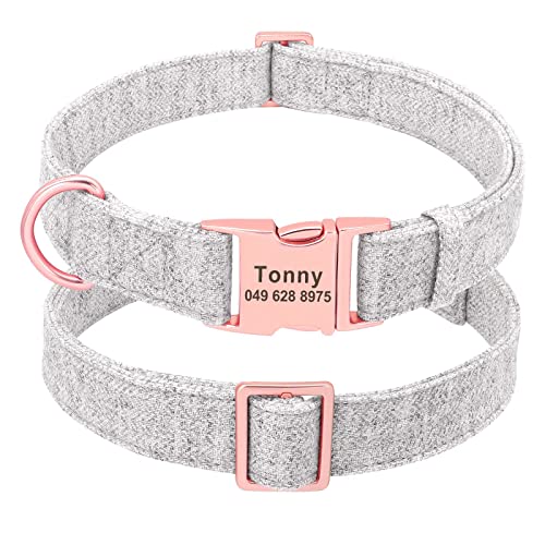 Forestpaw Collares de perro pequeños para niñas, collares de perro personalizados y personalizados para perros medianos, collares de perro con nombres bordados para perros grandes, hembra, gris, L