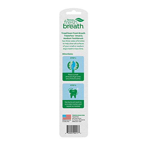 Fresh Breath de TropiClean Cepillo de Dientes Triple Flex para Perros Pequeños - Cerdas en 360°, Limpieza Rápida y Fácil - Ayuda a Eliminar la Placa y el Sarro