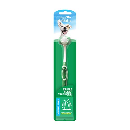 Fresh Breath de TropiClean Cepillo de Dientes Triple Flex para Perros Pequeños - Cerdas en 360°, Limpieza Rápida y Fácil - Ayuda a Eliminar la Placa y el Sarro