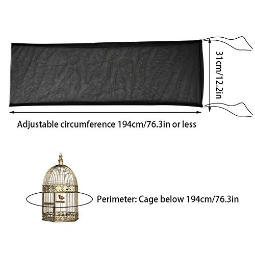 FurPaw Funda para Jaula Pajaro Cubierta de Malla para Jaula Aves Suave Negro Ajustable Protector Falda Jaula (Longitud máxima 76,3in, Ancho 12,2in)