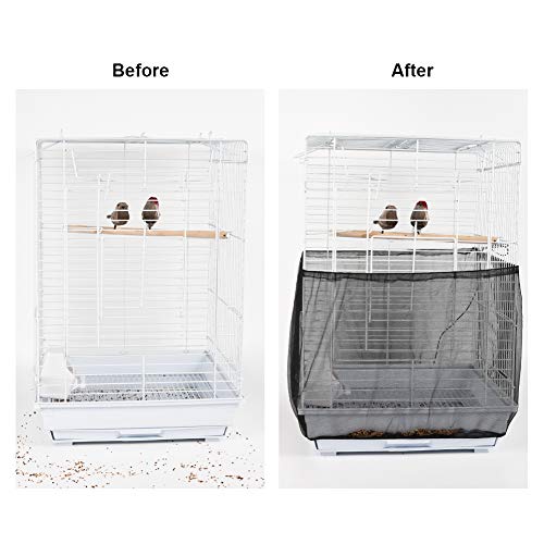 FurPaw Funda para Jaula Pajaro Cubierta de Malla para Jaula Aves Suave Negro Ajustable Protector Falda Jaula (Longitud máxima 76,3in, Ancho 12,2in)