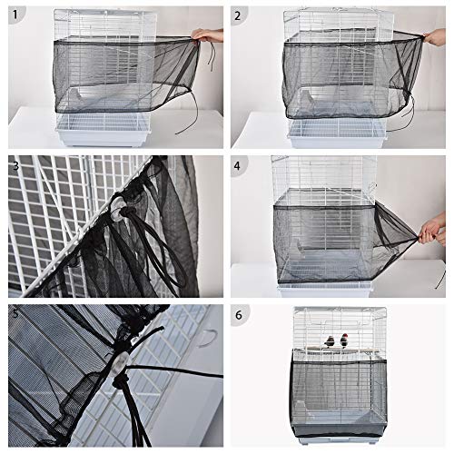 FurPaw Funda para Jaula Pajaro Cubierta de Malla para Jaula Aves Suave Negro Ajustable Protector Falda Jaula (Longitud máxima 76,3in, Ancho 12,2in)