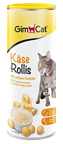 GimCat Rollis, comprimidos de queso - Snack para gatos rico en vitaminas sin cereales con auténtico queso duro - 1 lata (1 x 425 g)