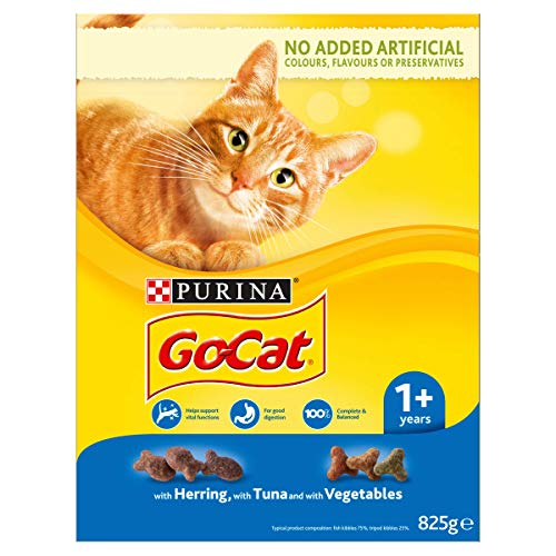 Go-Cat Adulto seco Gato Comida Tuna Arenque y Veg 825g – Caja de 5 (4,125 kg)