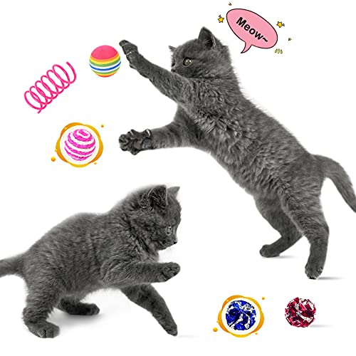 Goopow 17 Juguetes para Gatos, Juguetes interactivos para Gatos de Interior Bola de Juguete con Ruedas de 4 Capas con 4 Bolas de Colores y un Juguete para Gatos con Plumas de Campana (Rosado)