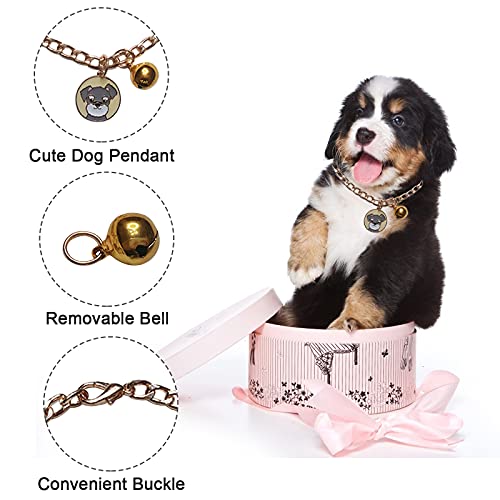 HACRAHO Collar de cadena para perro, 2 unidades de collar de cadena para perro, collar de metal con colgante y campana para gatos, perros, cachorro, oro y plata, 40 cm