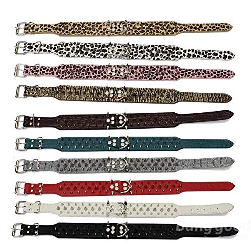 HaiMa L Spiked Studded Leather Pet Bulldog Dog Mastiff Heavy Collar - Rojo