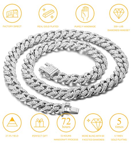 Halukakah Cadena de Oro Iced out para Perro,Diamante Cubano Collar Collarín 14MM Chapado en Oro Blanco Platino 55cm Talla XL con Gratis Caja de Regalo,Solo Decoración