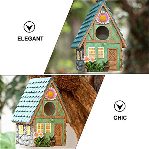 Happyyami Decorativo Pintado a Mano Pájaro Casa Resina Casa para Pájaros Jardín Colgante Pájaro Casa Patio