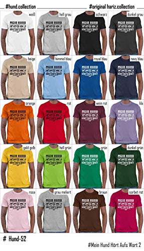 Hariz – Camiseta para hombre, diseño de perro con texto "Mein Hund Hört Aufs Wort 2 perro Frauchen Plus tarjetas de regalo dorado amarillo XXL