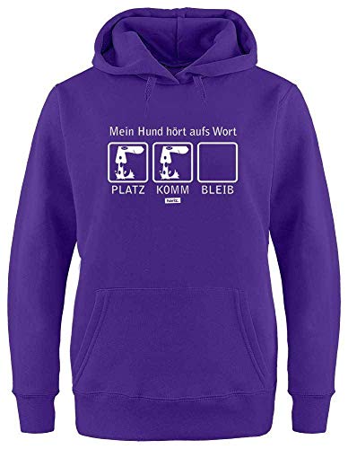 HARIZ - Sudadera con Capucha para Mujer, diseño con Texto en alemán Mein Hund Hört Aufs Wort Hund Herrchen Plus Morado XS