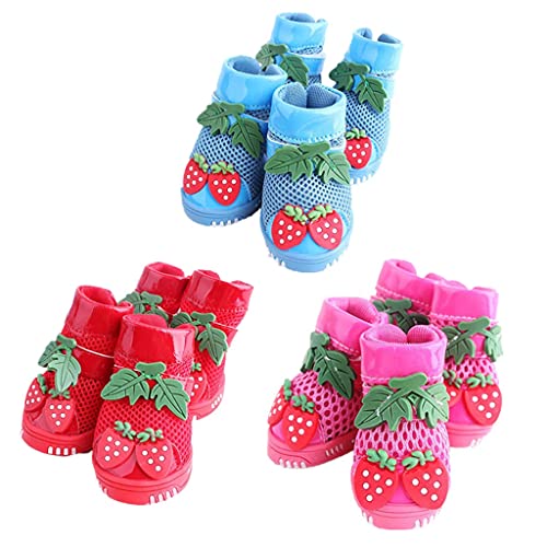 Hbao Zapatos de fresa para mascotas de verano de malla transpirable para cachorros, botas antideslizantes para perros, zapatos deportivos de moda (color: rosa, tamaño: 4)
