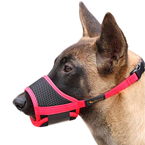 HEELE Bozal para Perros Bozal Perro Anti-Mordedor Fit Bozal para Perros Malla Transpirable con Forma de Boca para Perros, Negro-Rojo, L