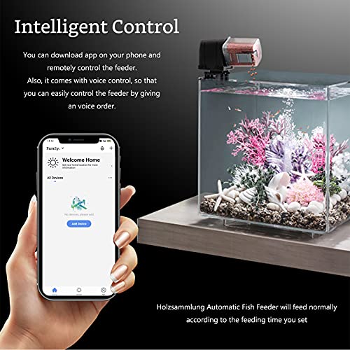 Holzsammlung Comedero de Peces Automáticos, Automático de Peces Inteligente Alimentador de Tiempo para Acuarios Dispensador de Comida de Pescado para Vacaciones y Fines de Semana