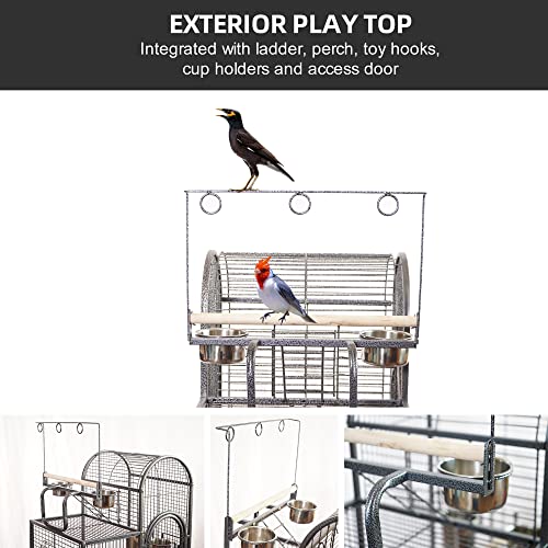 IKAYAAA Jaula para loros con escalera, perca, gancho para juguete, soporte para bebidas, cuencos para comederos, varillas de madera, jaula de alambre con 4 ruedas de 59,7 x 42,2 x 153,3 cm