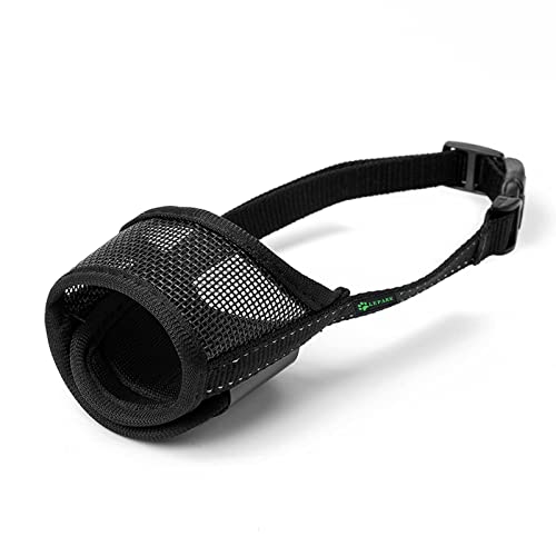 ILEPARK Bozal para Perros con Malla, con Cinturino Riflettente, contra Mordeduras y Antiladridos Correa para Perros Grandes, Medianos y Pequeños (S, Negro)