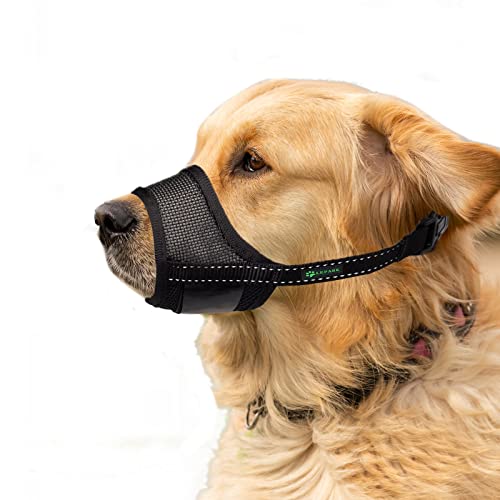 ILEPARK Bozal para Perros con Malla, con Cinturino Riflettente, contra Mordeduras y Antiladridos Correa para Perros Grandes, Medianos y Pequeños (S, Negro)