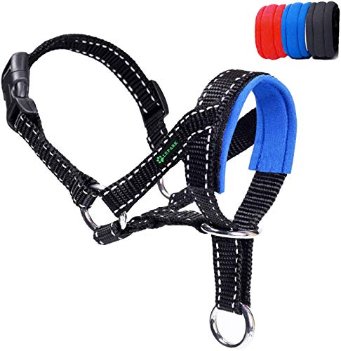 ILEPARK Cuello De Cabeza para Perros con Cinturino Riflettente, Cabestro para Perros, Regolabile E Facilmente Controllabile. (L,Azul)