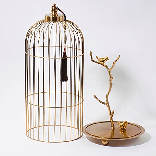 Jaula De Pájaros Redonda De Metal Jaula De Pájaros De Piso Grande Decoración del Hogar Jaula De Pájaros Decoración De La Sala De Estudio Varilla De Rama De Latón Pájaro De Cobre