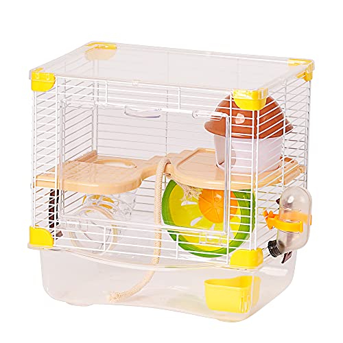 Jaula para Hámster Roborowski Jaula para Hámster 27*21*27cm jaulas Hámster pequeña Bebedero comedero (Amarilla)